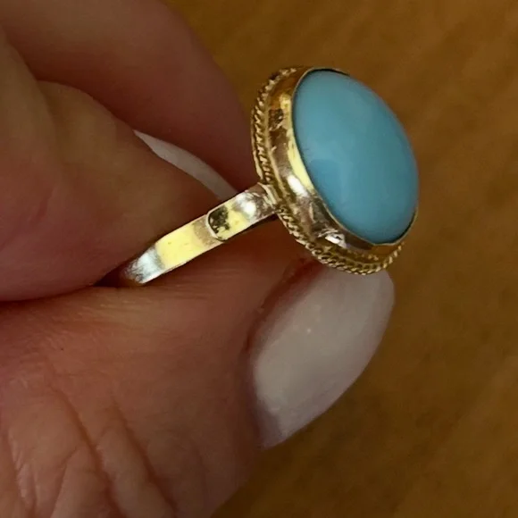 Vintage 9k gold turquoise oval ring. Size 8 - Picture 6 of 8